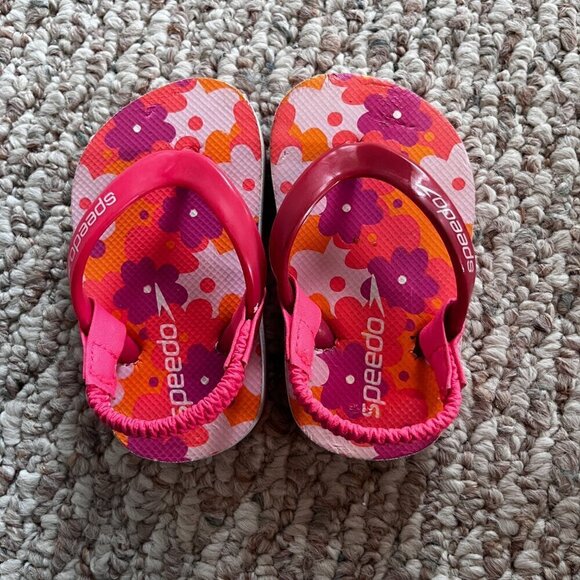 Speedo baby flip flops sandals Pink Orange Floral Size 3/4 - Picture 2 of 6